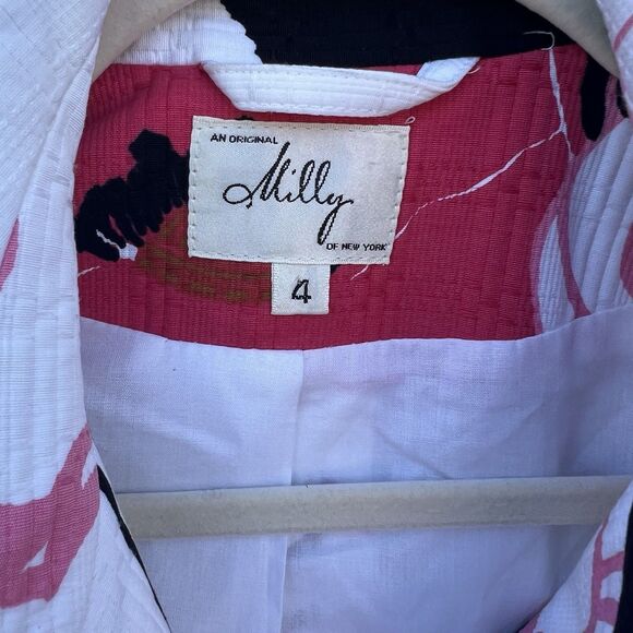 Milly of New York Trench Coat Jacket Hibiscus Floral Design Women’s Size 4 - Picture 3 of 9